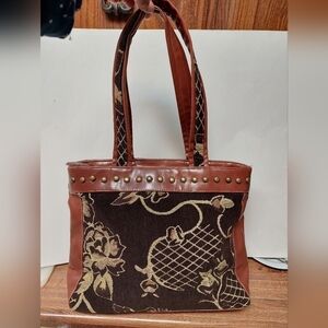 Vintage* Synethetic and Embroidered Tan Handbag